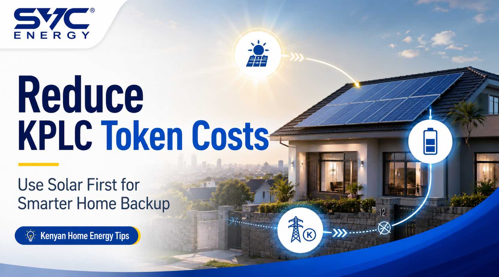 Kenyan home using rooftop solar and battery backup to reduce KPLC token costs through solar-first energy use.